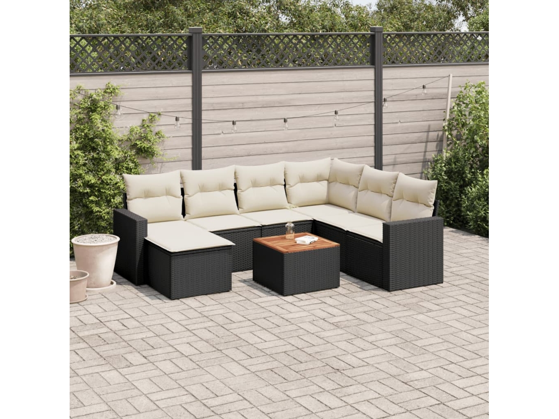 Vidaxl 8 Pcs Conjunto Sofás De Jardim Com Almofadões Vime Pe Preto