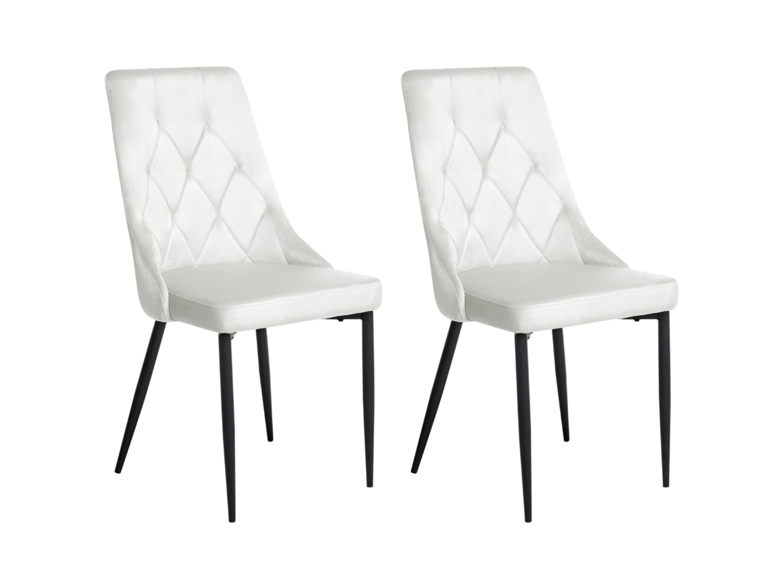 Conjunto De 2 Cadeiras De Refeições Modernas E Estofadas Beliani Avenir De Veludo Branco Creme 46x61x96