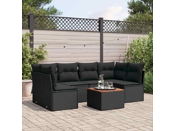 Vidaxl 7 Pcs Conjunto De Sofás P/ Jardim C/ Almofadões Vime Pe Preto