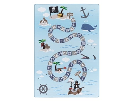 Play Piratas Tapete Infantil Educativo Números Antiderrapante Pelo Em Laço Retangular 140x200cm Azul