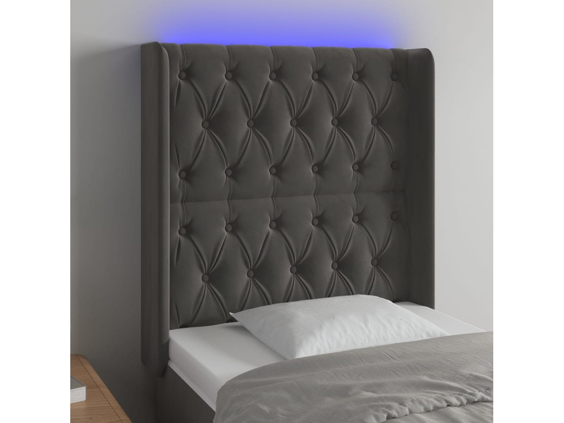Cabecero de terciopelo con luces LED 83x16x118/128cm Gris oscuro