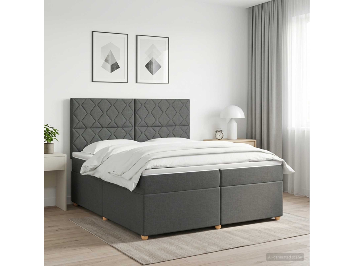 Vidaxl Cama Box Spring Com Colchão Cinzento-escuro 200 X 200 Cm Tecido