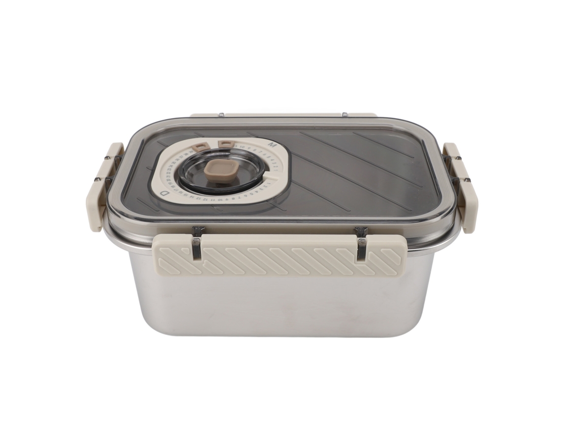 Recipiente De Almacenamiento De Comida De Acero Inoxidable 304 Bento Box Hermético 1200ml Reutilizable Para Almuerzo Beige