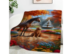 Manta de Flanela Multifuncional com Estampa Cavalo e Cachorro 150x200 Cm Macia Aconchegante Ideal para Escritó