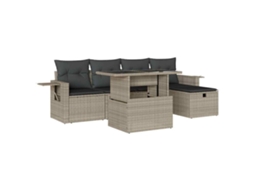 Conjunto 6 sofás jardim com almofadões VIDAXL vime PE cinzento-claro