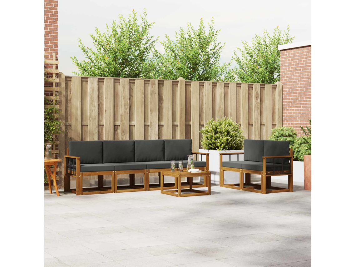 Vidaxl Conjunto De Sofás Para Exterior 7 Pcs Natural E Antracite