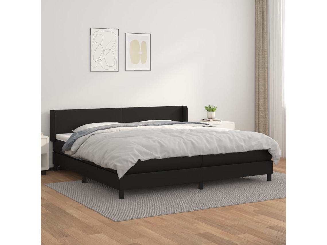 Vidaxl Cama Com Molas/colchão 200x200 Cm Couro Artificial Preto