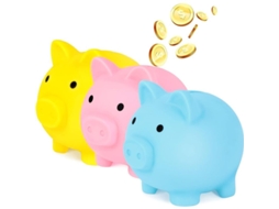 Porquinhos Nova Line, 3 Peças, Plástico, Guardar Moedas, Decorativo e Funcional