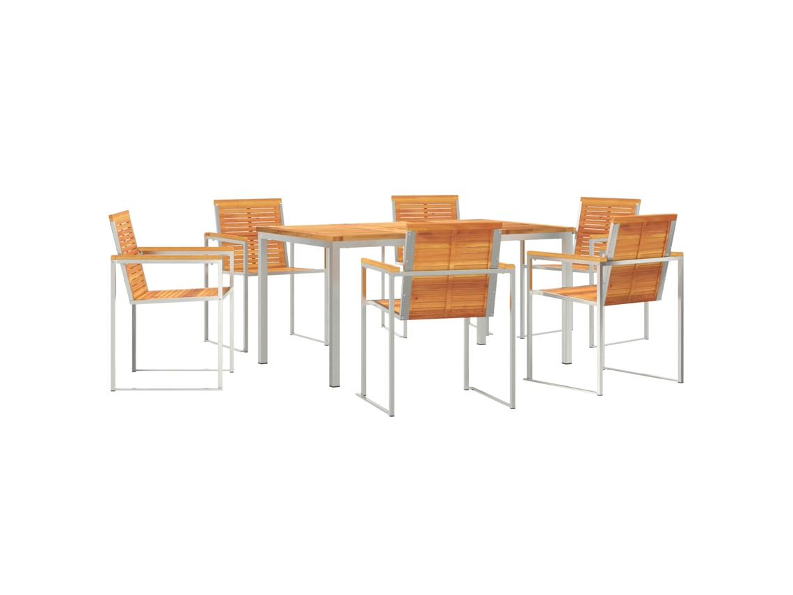 Conjunto 7 Conjunto De Jantar Para Exterior Vidaxl Castanho Madeira De Acácia Maciça (150 X 90 X 75 Cm)
