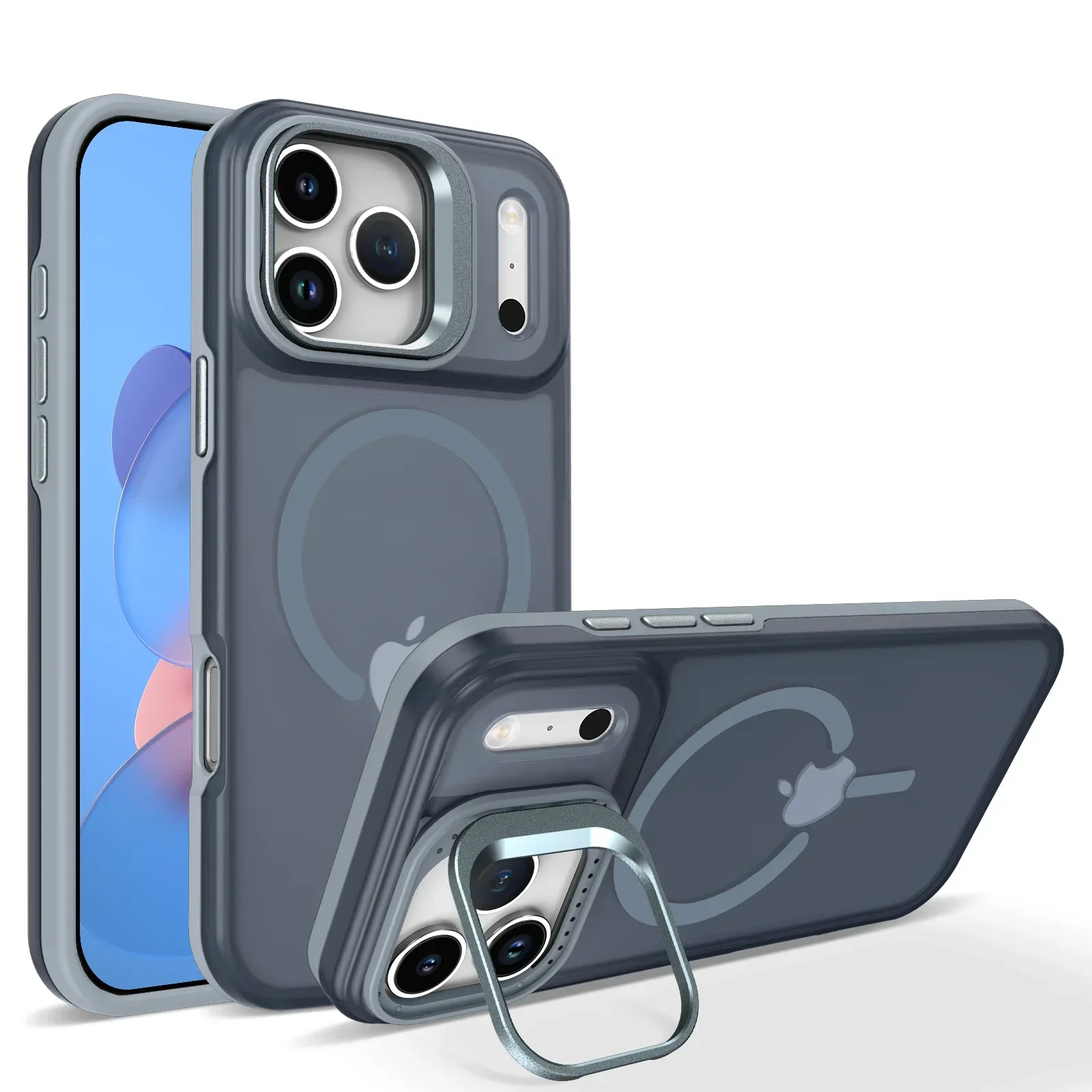 Capa Magnética Transparente À Prova De Choque Com Suporte (iphone 17 Pro Max, Cinza), Compatível Com Carregamento Sem Fio Magsafe.