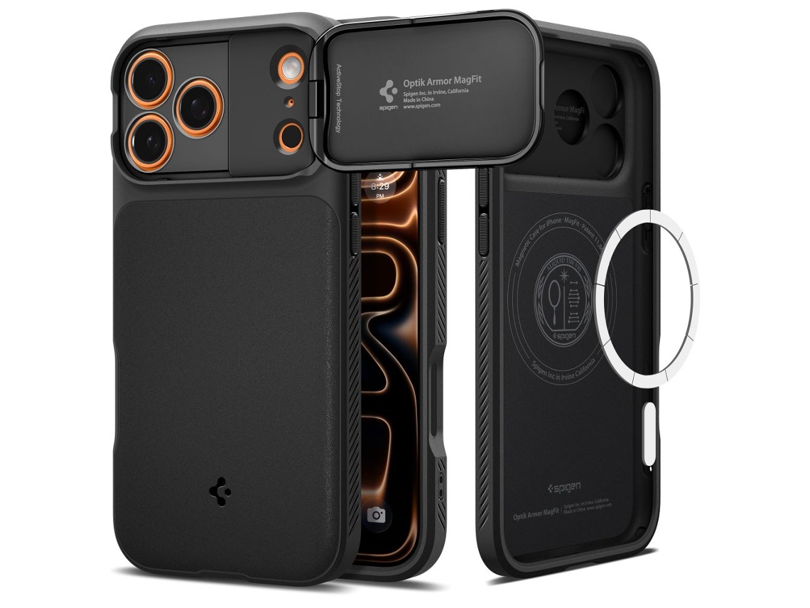 Capa Spigen Optik Armor Para Iphone 17 Pro Com Magsafe, Proteção Preta Fosco