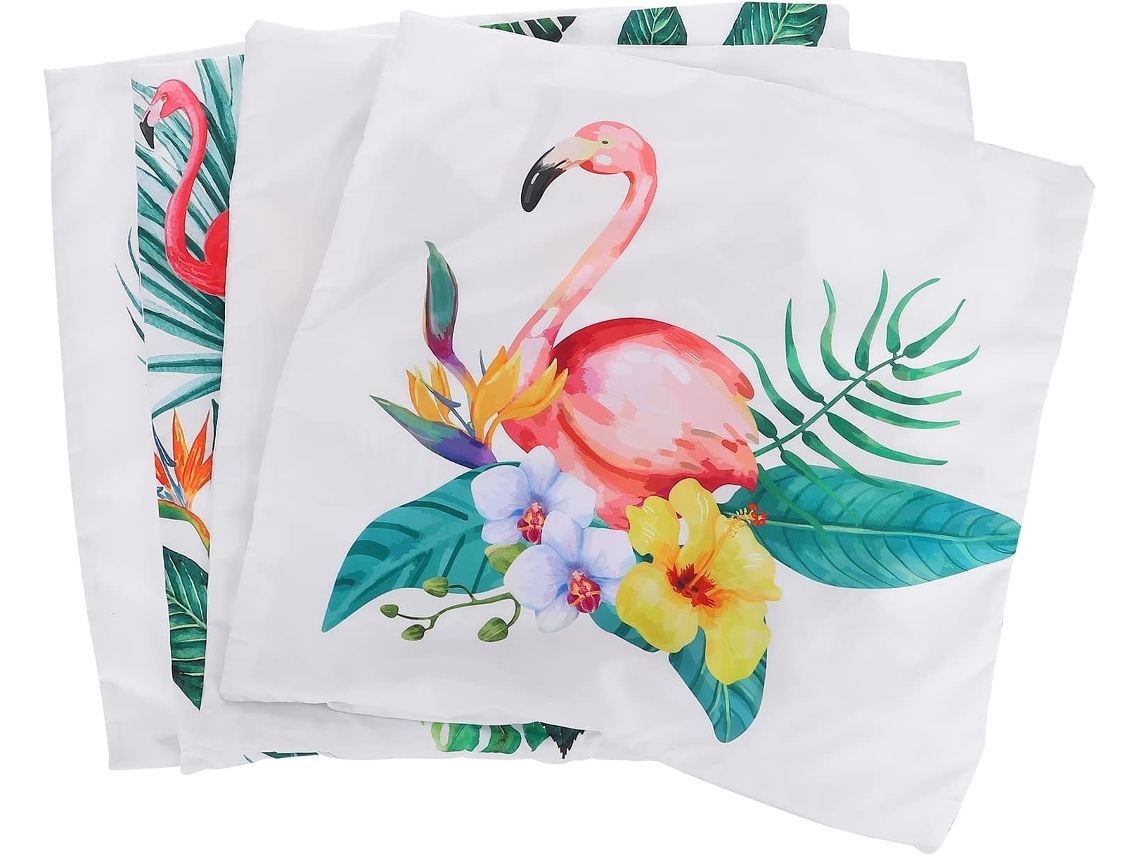 Conjunto de 4 Fronhas 18x18 Cm com Estampa Flamingo, Feitas Pelúcia Macia para Decoração Casa, CHABERLU