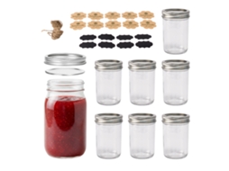 Relaxdays Frascos Para Conservas, 8 Unidades, 250 Ml, Tampas, Etiquetas E Cordão, Herméticos, Transparentes/prateados