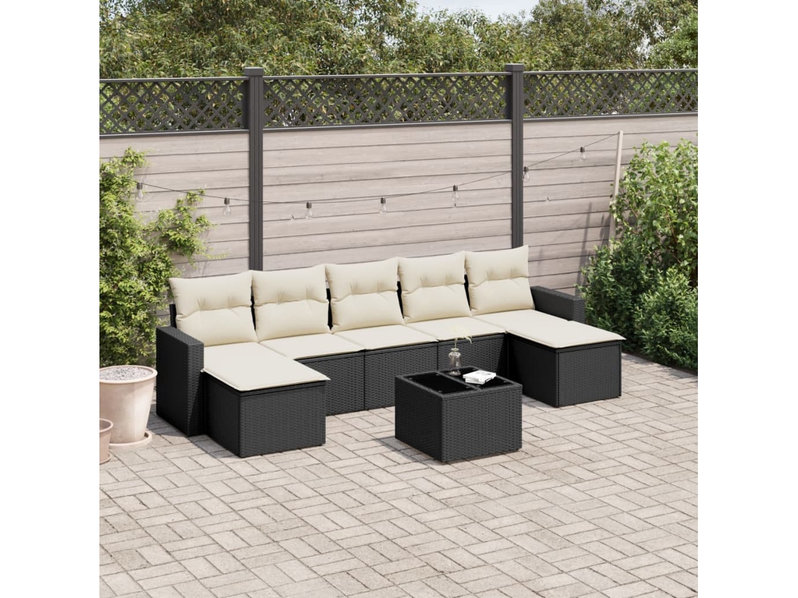 Vidaxl 8 Pcs Conjunto Sofás De Jardim Com Almofadões Vime Pe Preto