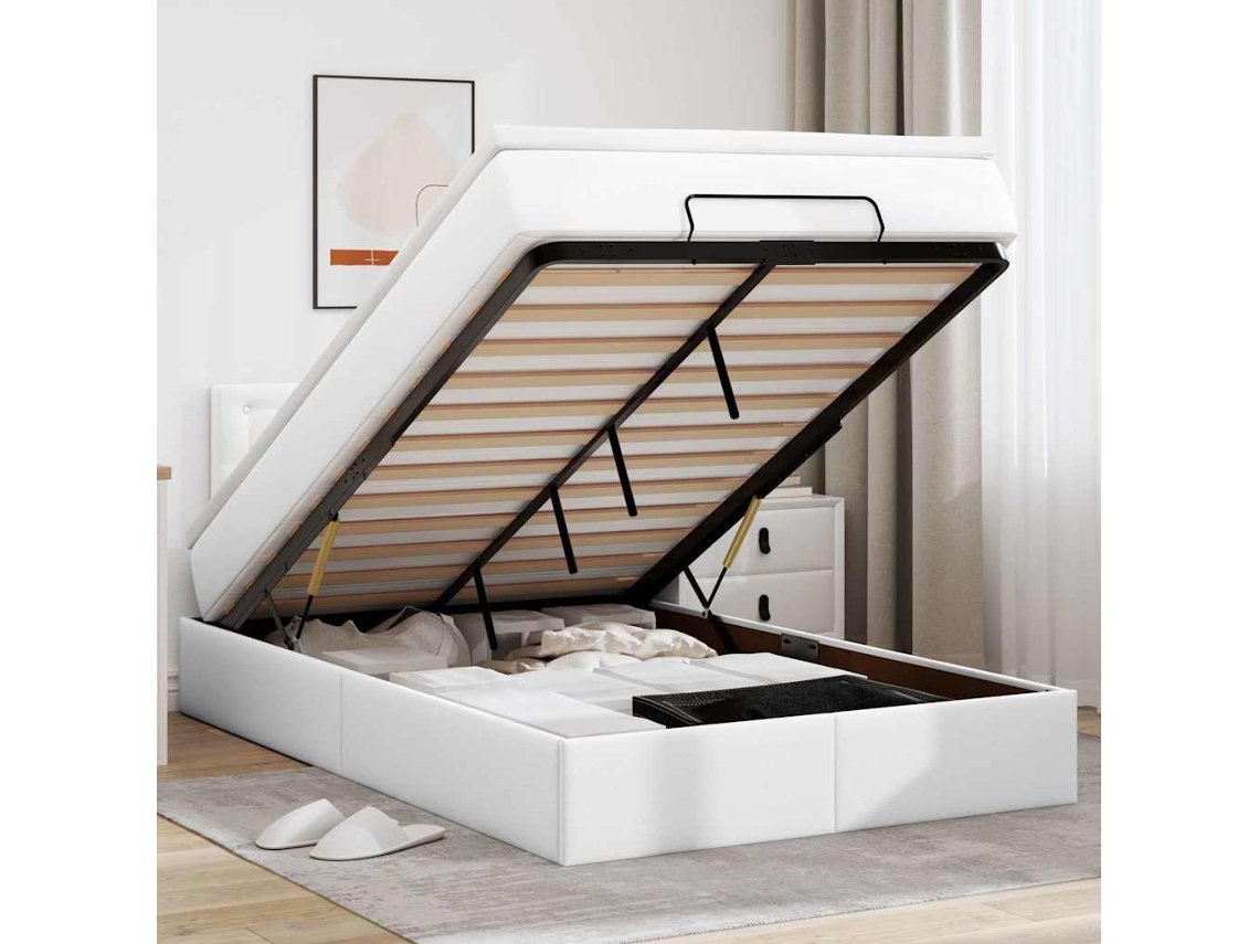 Vidaxl Estrutura De Cama Otomana Com Colchão Branco Couro Falso