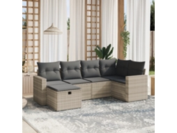 Vidaxl 6 Pcs Conj. Sofás Jardim Com Almofadões Vime Pe Cinzento-claro