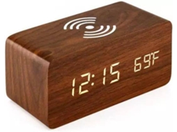 Relógio Despertador Carregador Wireless Qi Castanho