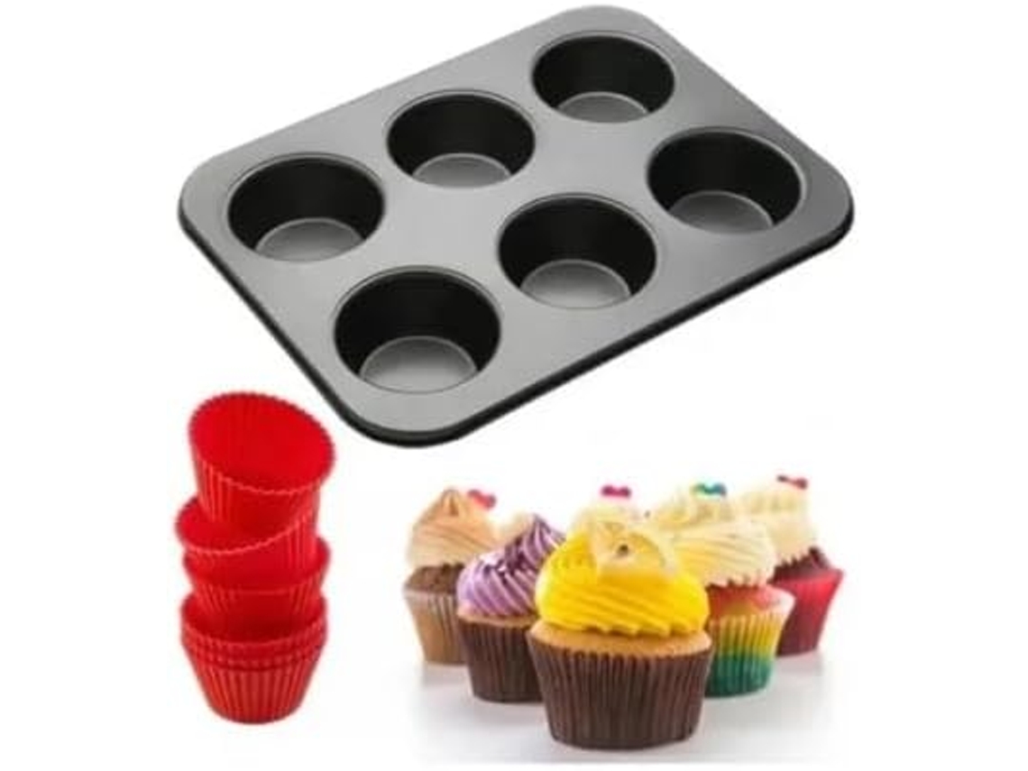 Kit 02 Formas de Cupcake 6 Cavidades Antiaderente Empada Petit Gateau Gokoco