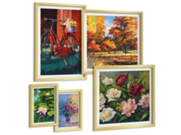 Quadros Decorativos Para Parede Pernas De Mulher, Rosa, Carro, Uísque Moldura Dourada Quadros Para A Sala De Estar Espelharte (conjunto De 5 Imagens)
