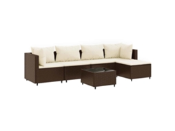 Conjunto 6 lounge jardim c/ almofadões 6 pcs VIDAXL vime PE castanho