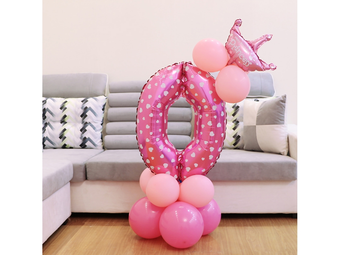 Balão De Números Laxiscreed 32 Pol. Cores Vibrantes Para Festas E Aniversários, Número 0 Rosa