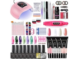 Conjunto de Unhas, Esmalte em Gel e Kit Máquina Broca Unha com Lâmpada Led Uv, Manicure GOKOCO