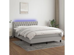 Cama box spring c/ colchão e LED 140x200 cm tecido cinza-claro