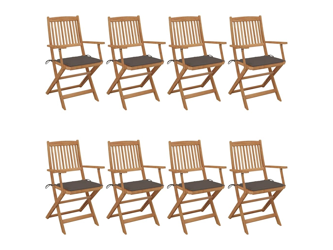 Cadeiras Dobráveis De Jardim 8 Pcs C/ Almofadões Acácia Maciça Dkd Home Decor