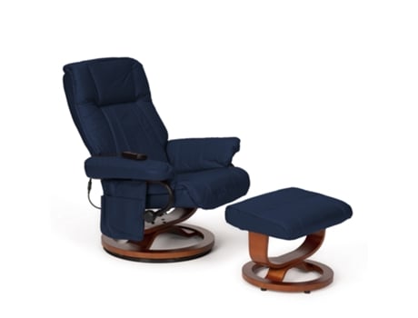 Poltrona Vibratória 2510 com Apoio para Pés em Madeira Lacada e Pele Azul. Dimensões: 74X90Cmx103Cm. MUEBLES STOCK