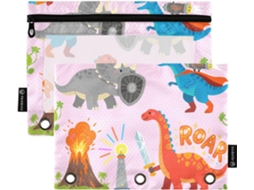 Caderno De Desenho Animado Com Dinossauro Guerreiro Rosa, Com Janela Transparente Em Várias Cores, 3 Compartimentos