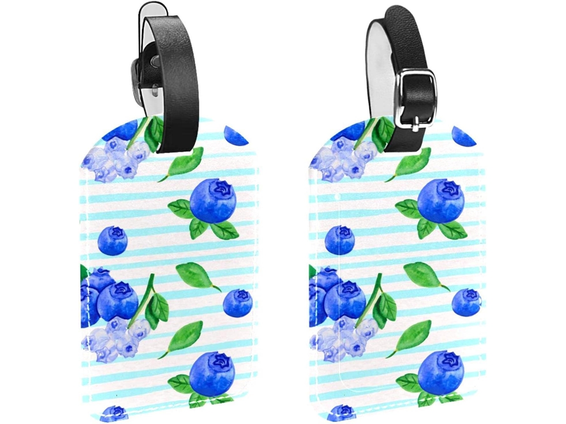 Conjunto De 2 Etiquetas Bagagem Em Couro Pu Com Estampa Aquarela E Mirtilo
