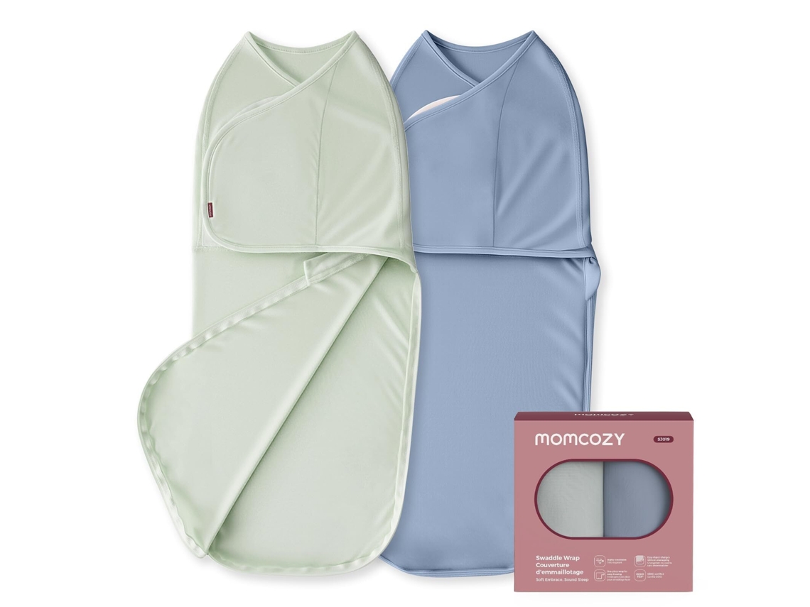 Saco Bebé MOMCOZY 0 3 Meses Fecho Silencioso, Reduz Reflexo Susto, Indispensável Recém nascidos Pack 2, Azul e Verde