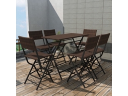 Vidaxl 7 Pcs Conjunto De Jantar Dobrável Jardim Aço E Vime Pe Castanho