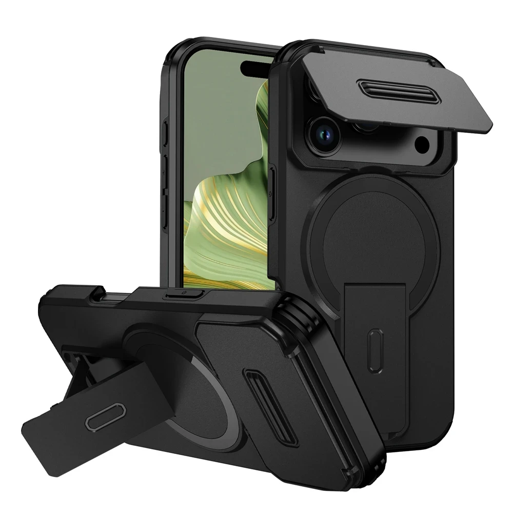 Capa Protetora De Lente Para Câmera De Iphone 17 Pro Max E 17 Pro Air Com Suporte Magnético, Preta.