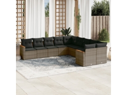 Vidaxl 10 Pcs Conjunto Sofás De Jardim C/ Almofadões Vime Pe Cinzento