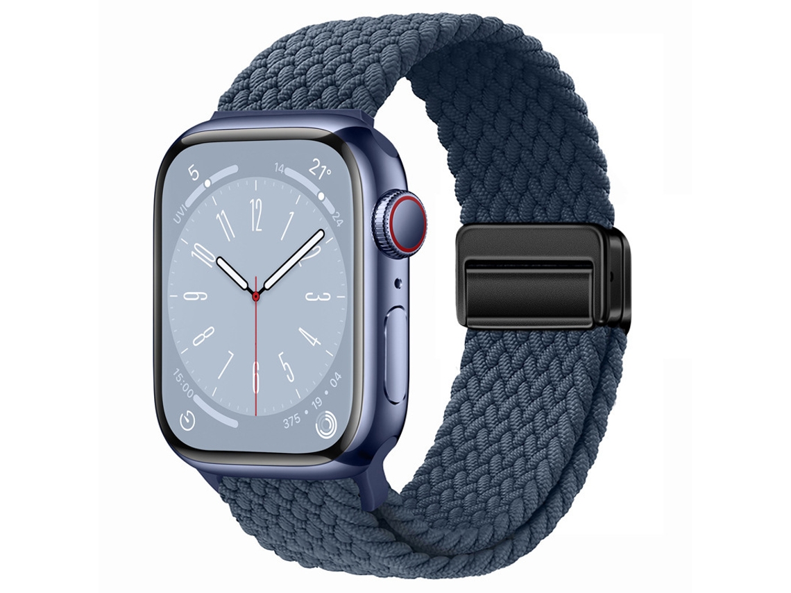Pulseira Elástica Trançada Em Nylon Magnético Compatível Com Apple Watch S10 Rainbow, Azul Meia Noite, 44 45 46 49mm
