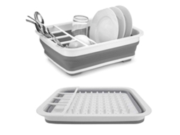 Prateleira Dobrável Louça e Talheres Escorredor de Pratos Cozinha Camping Silicone Plástico Branco-Cinza UISAVE