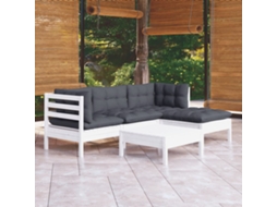 Vidaxl 5 Pcs Conjunto Lounge De Jardim C/ Almofadões Pinho Branco