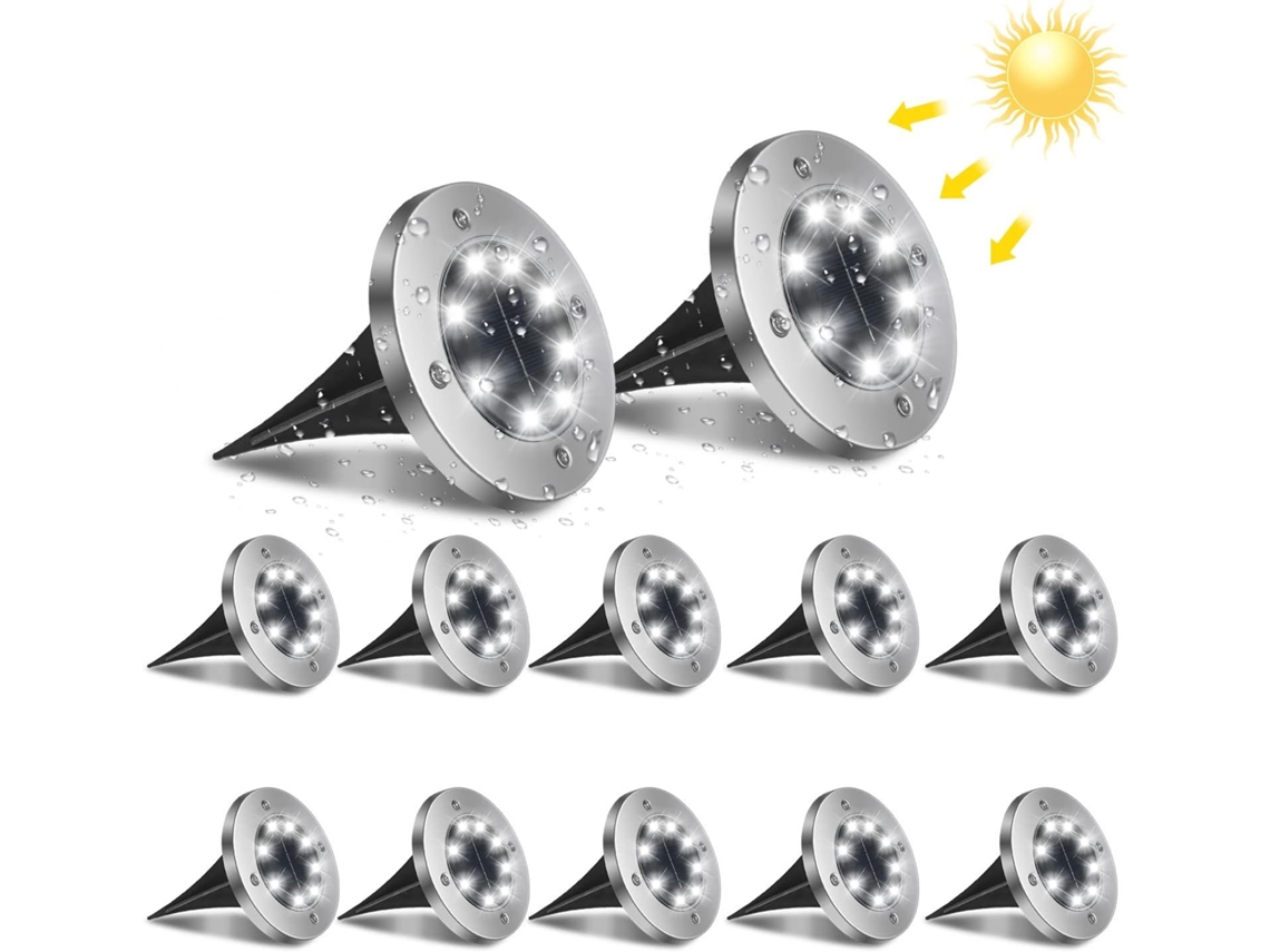 Spot Outdoor, Atualizado 8 Led De Doenças Brancas Frias Para O Pátio Do Pátio, Luzes Solares Com Luzes Com O Que Liga E Desligado Automático, Fácil De