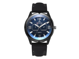 Relógio de pulso masculino de quartzo com pulseira de PU e mostrador azul.