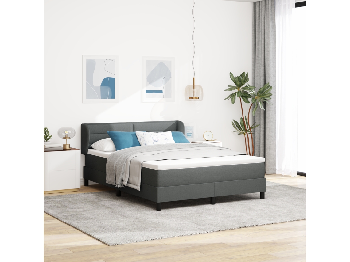 Cama Com Estrado Box E Colchão Cinza Escuro 140x200 Cm Tecido