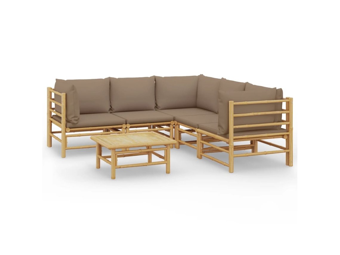 Maison Exclusive - 6 Pcs Conj. Lounge Jardim Bambu Almofadões Cinzento-acastanhado