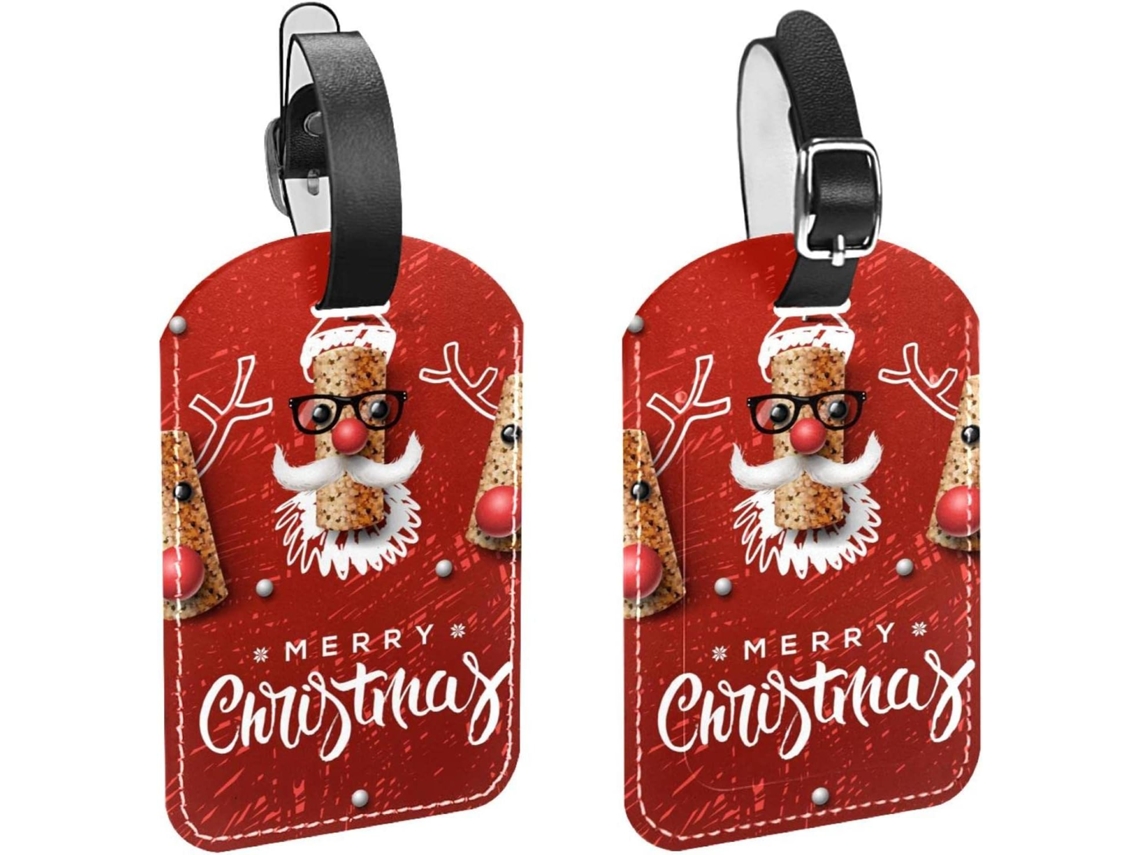 Conjunto De 2 Etiquetas Bagagem Em Couro Pu Com A Inscrição Feliz Natal, Vermelhas