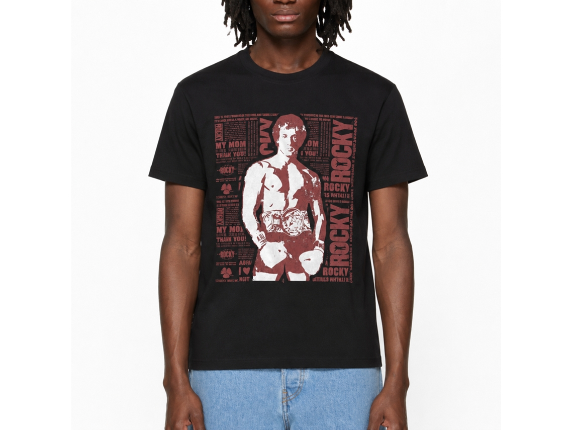 Rockinstone Rocky Movie Newspaper Print Black Adult T-shirt Size:s