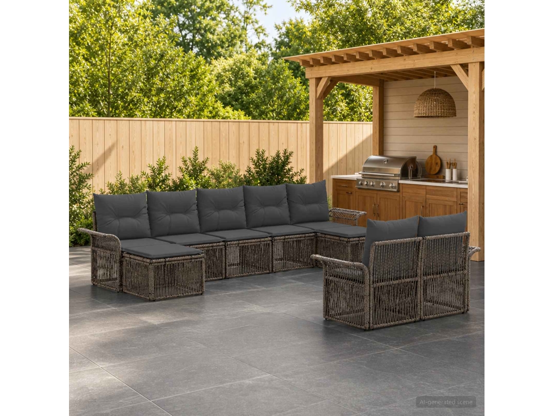Vidaxl Conjunto De Sofá De Jardim 9 Unid. Cinzento Vime Pe