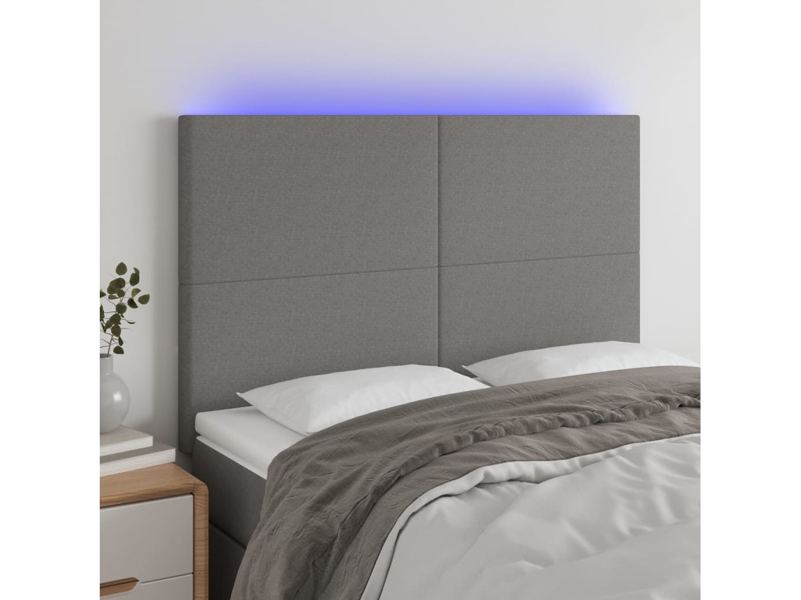 Vidaxl Cabeceira De Cama C/ Led Tecido 144x5x118/128 Cm Cinza-escuro