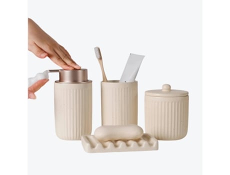Conjunto De Casa De Banho 4 Peças Alperce Às Riscas Em Cerâmica Reciclada Eco Clay Bosilunlife