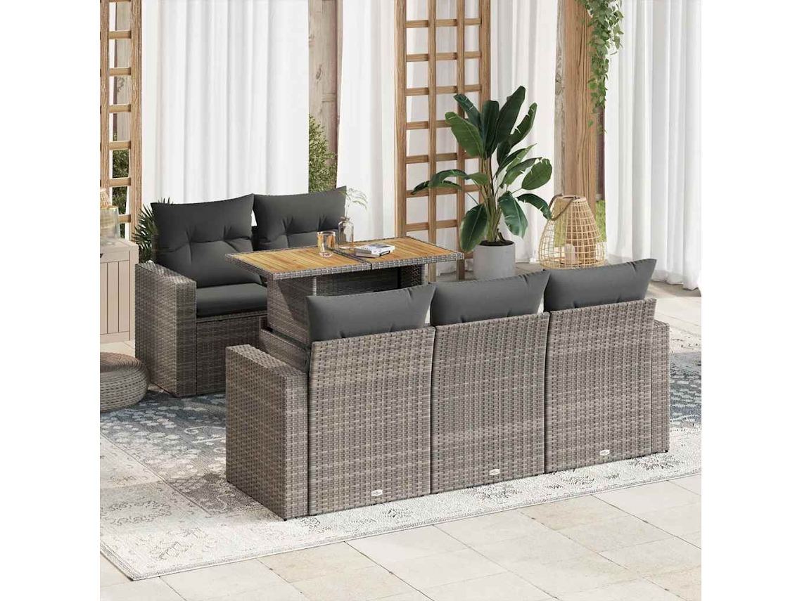 Vidaxl 6 Pcs Conjunto Sofás De Jardim Com Almofadões Vime Cinzento