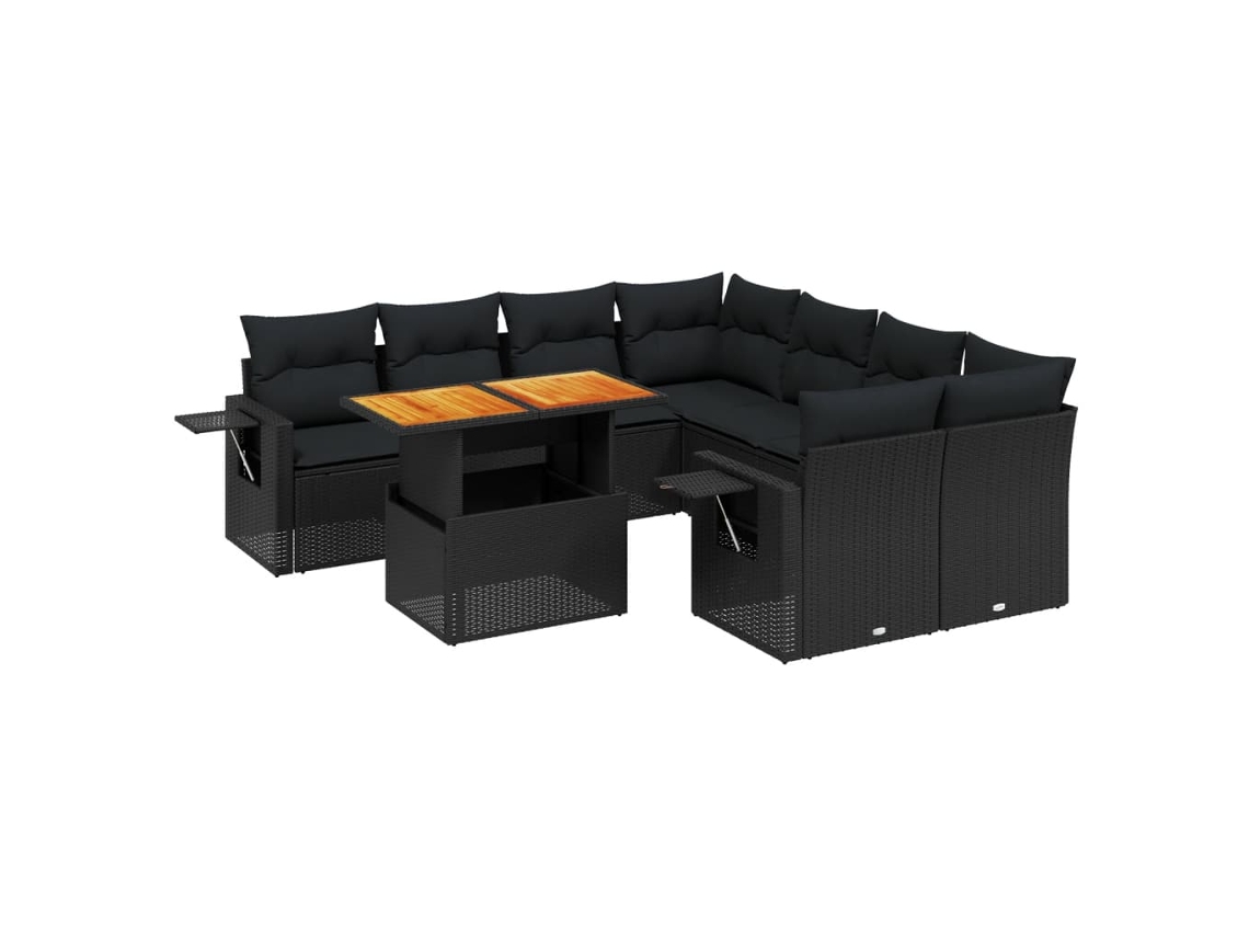 Conjunto de 9 Sofás para Jardim com Almofadões Vime Pe Preto MAISON EXCLUSIVE (9 pcs)