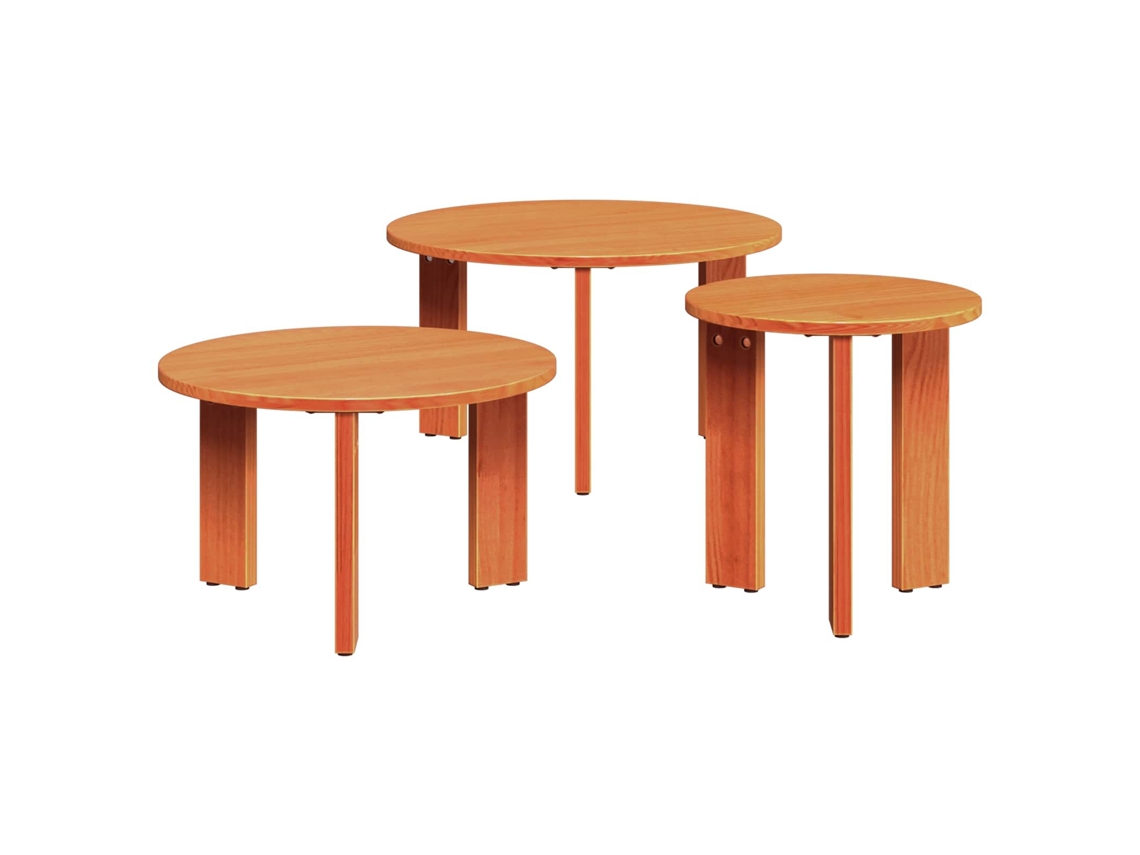 Vidaxl Mesa De Centro 3 Pcs Marrom Cera Madeira De Pinho Maciça